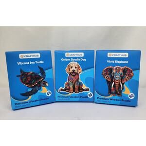 3 Wooden Whimsical Puzzles Crafthub Large A3 Golden Doodle Sea Turtle Elephant